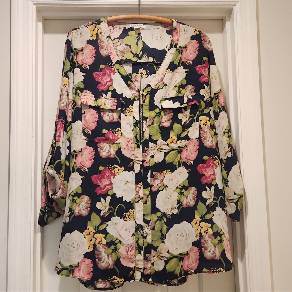 Cato Boho Floral Blouse Size 22 Plus Size Peasant Top sprin Bohemian Flowy Light